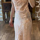 Light Pink Mermaid Round Neck Beaded Floral Chiffon Evening Dress Party Dress SH3801