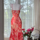 Red Print Floral Mermaid Spaghetti Strap Beaded Chiffon Evening Dress Party Dress SH3797
