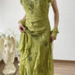 Elegant Retro Green A Line Embroidered Flying Sleeve Chiffon Prom Dress Party Dress SH4061