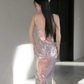 Shiny Pink Sheath Straps Rhinestone Sequin Prom Dress Evening Dress Party Dress SH4220