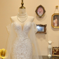 Fairy Mermaid Off the Shoulder Appliques Ivory Tulle Long Prom Dress Wedding Dress SH7391