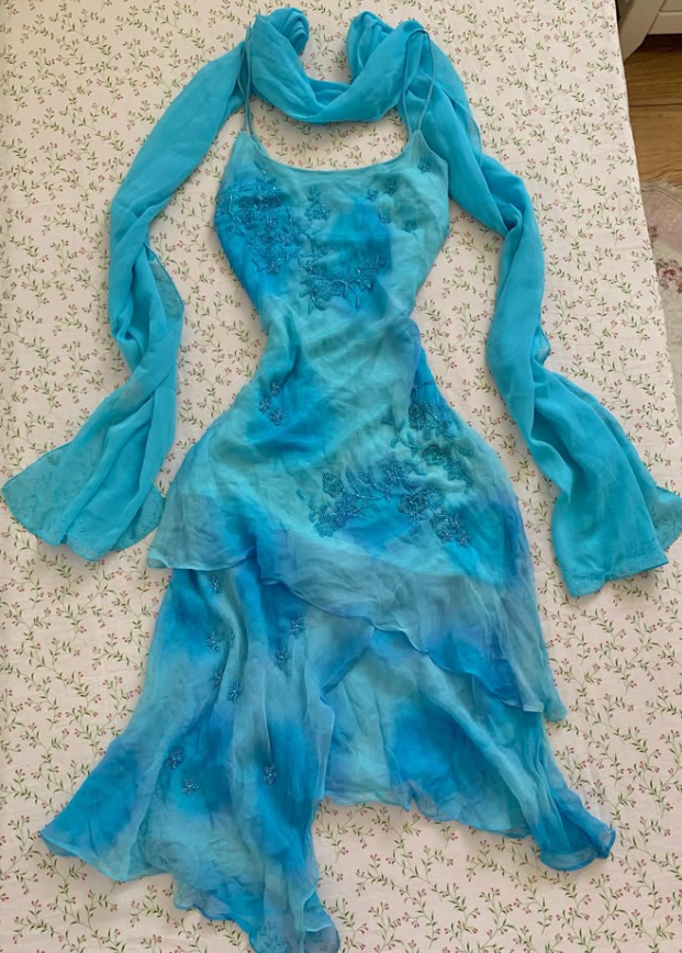Vintage Blue Ombre Beaded Chiffon Short Prom Dress Homecoming Dress SH7418