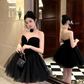 Simple Black A Line Sweetheart Neck Tulle Short Birthday Dress Homecoming Dress SH3402
