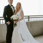 Simple Mermaid V Neck White Satin Long Train Wedding Dress SH7131