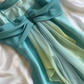 Vintage Blue Green Ombre A Line Straps Chiffon Long Prom Dress Wedding Guest Dress SH5457