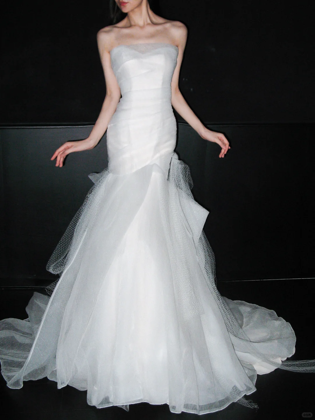 Romantic Classic Mermaid Strapless White Tulle Long Wedding Dress SH6630