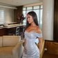 Elegant Sheath Off the Shoulder Satin Party Dress Evening Dress with Slit SH3225