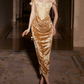Stunning Pearl Golden Sheath Off the Shoulder Satin Velvet Prom Dress Party Dress SH3752