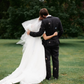 Cute A Line Puff Sleeve Pleated White Tulle Long Wedding Dress SH8257
