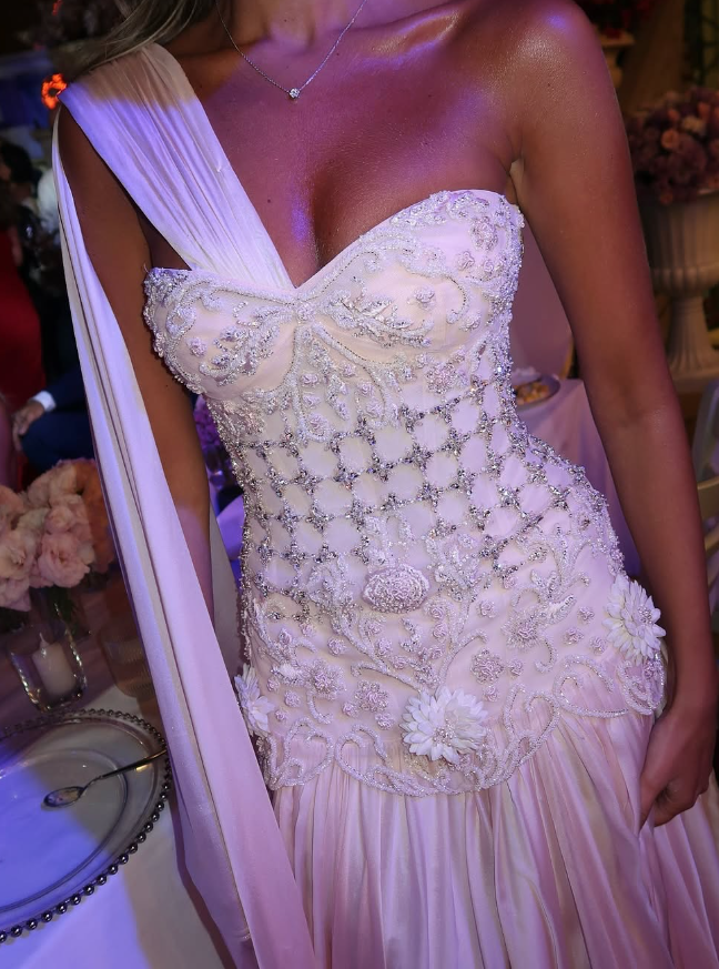 Elegant A Line One Shoulder Beaded Light Pink Satin Prom Dress Wedding Guest Dress SH4722