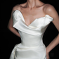 High-class Unique A Line Strapless White Satin Long Wedding Dress SH6629