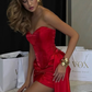 Sexy Red Sheath Strapless Satin Cocktail Dress Homecoming Dress SH6137