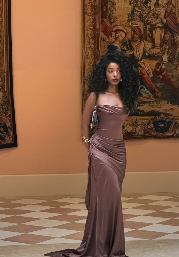 Brown Sheath Strapless Pleated Satin Prom Dress Wedding Guest Dress SH4534