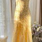 Light Yellow Mermaid Spaghetti Strap Sequin Beaded Chiffon Open Back Party Dress Evening Dress SH2934