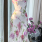 Pink Print Floral Mermaid Chiffon Date Dress Evening Dress Wedding Guest Dress SH3434