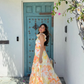 Yellow A Line Strap Orange Print Floral Chiffon Prom Dress Vacation Dress SH6256