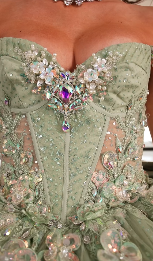 Sweety Green Ball Gown Applique Sequin Tulle Satin Long Prom Dress Quinceanera Dress SH5168