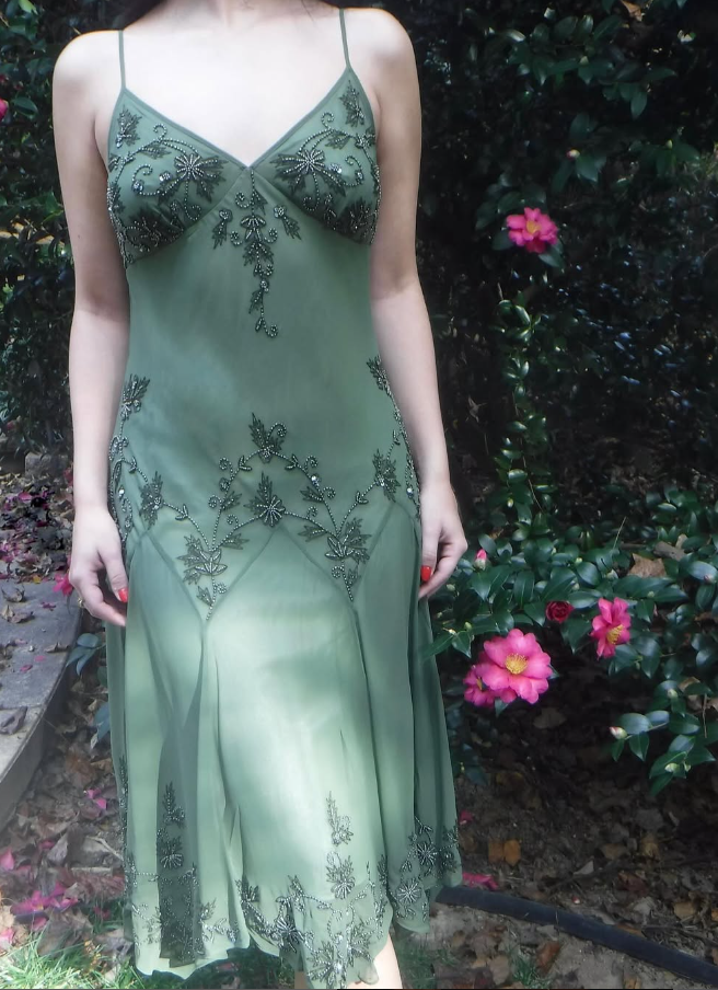 Vintage Green Embroidered Beads Floral Chiffon Prom Dresses Evening Dresses SH1853