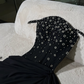 Sexy A Line Straps Exquisite Floral Beaded Black Chiffon Prom Dress Party Dress SH5338