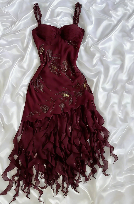 Dark Green Chiffon Ruffle Prom Dress Formal Dress Homecoming Dress SH3936