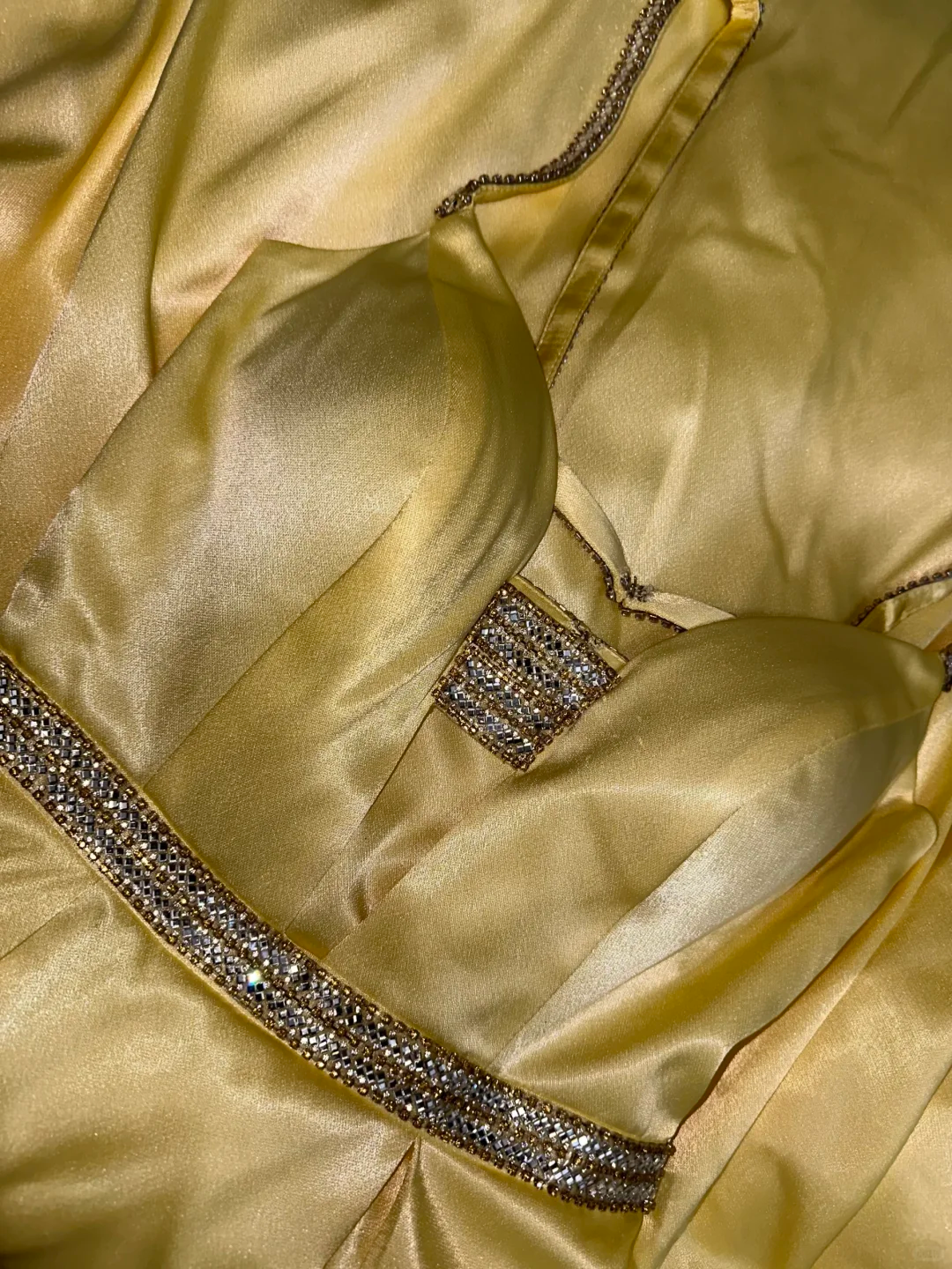 Vintage Yellow Beaded Simple Satin Prom Dress Party Evening Dress SH5894