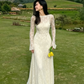 Black Lace Sexy A Line Long Sleeve Evening Dress Prom Dresses Formal Gown SH3941