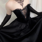 Vintage Black A Line Sweetheart Neck Velvet Satin Prom Dress Evening Dress SH6340