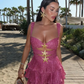 Shiny A Line Straps Tiered Hot Pink Sequin Short Homecoming Dress Outfits SH2281