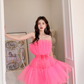 Barbie Pink A Line Strapless Tulle Short Outfit Party Dress Homecoming Dress Birthday Dress SH3528