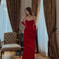 Elegant Burgundy Sheath Spaghetti Strap Satin Long Evening Dress Prom Dress SH4831