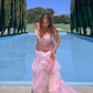 Princess Mermaid V Neck Corset Appliques Pink Tulle Prom Dress Evening Dress SH2165