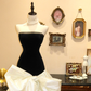 Classic Black-white Mermaid Strapless Satin Long Prom Dress Evening Dress SH7378