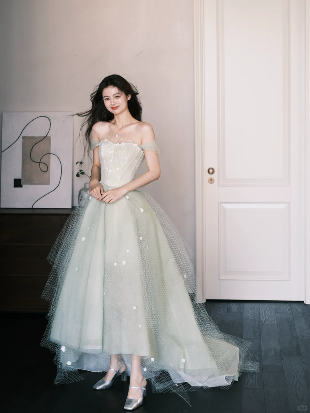 Classy A Line Sweetheart Neck Floral Green Tulle Prom Dress Party Dresses SH4595