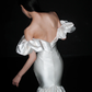 White Mermaid Off the Shoulder Satin Long Train Wedding Dress SH8911