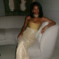Shiny Sheath Strapless Long Yellow Sequin Satin Party Dresses Prom Dresses SH2898