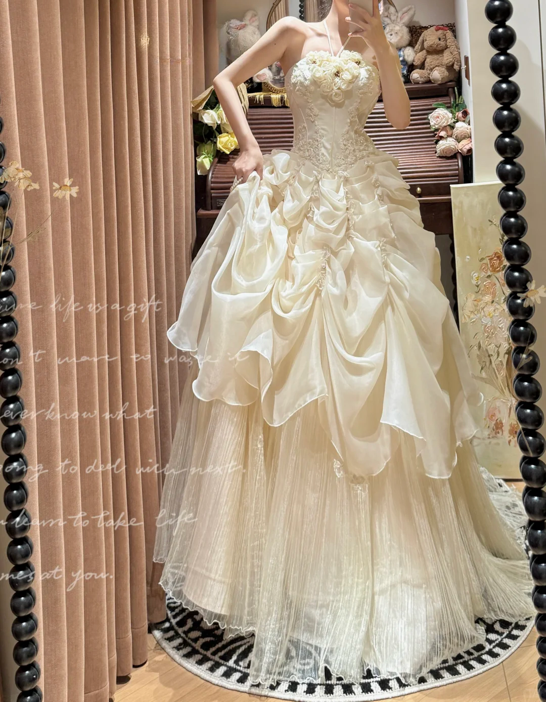 White A Line Halter Floral Beaded Pleated Organza Prom Dresses 18th Birthday Dresses SH4639