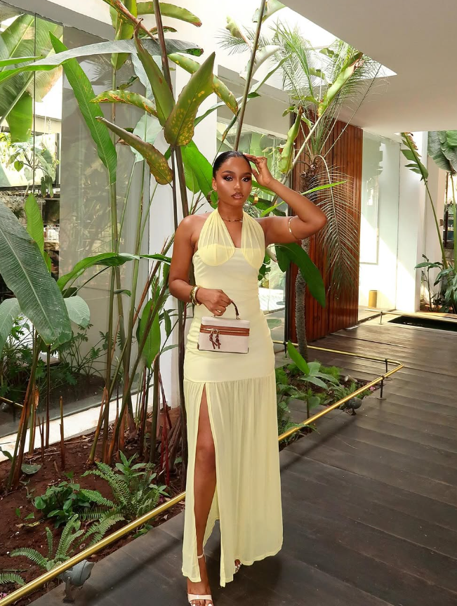 Unique Mermaid Halter Light Yellow Chiffon Open Back Prom Dress Evening Dress SH2359