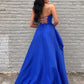 A-Line Empire-Waist Strapless Royal Blue Long Formal Prom Dress SH8189