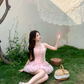 Pink A Line Strapless Appliques Tulle Short Homecoming Dress Cocktail Dress SH3129