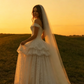 Vintage A Line Off the Shoulder White Lace Prom Dress Wedding Dress SH5325
