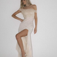 Ivory Sheath Off the Shoulder Shiny Beaded Chiffon Prom Dress Vacation Dress SH6265