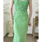 Exquisite Green Sheath Spaghetti Strap 3D Floral Beaded Chiffon Long Prom Dress Formal Dress SH3868
