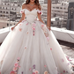 Off Shoulder Tulle Ball Gown Wedding Dresses Floral Flowers Beaded P5461