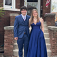 Dark Blue Satin Long Prom Dresses SH893
