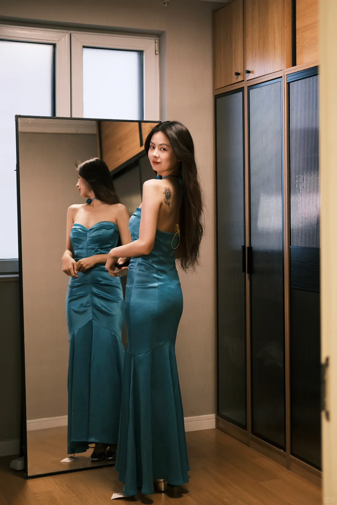 Gentle Mermaid Sweetheart Neck Pleated Blue Satin Party Dress Evening Dress SH2911