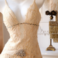 Shiny Vintage A Line V Neck Beaded Apricot Lace Chiffon Short Homecoming Dress SH5333