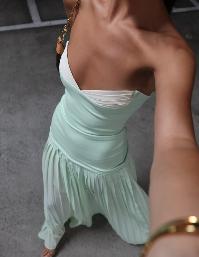 Mint Green A Line Sweetheart Neck Satin Chiffon Long Prom Dress Evening Dress SH1981