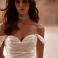 Elegant Sheath Off the Shoulder Pleated White Satin Long Wedding Dress SH7157