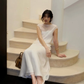 Backless Elegant A Line Spaghetti Strap Chiffon Satin Party Dress Evening Dress SH3352