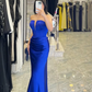 Royal Blue Sheath Strapless Satin Long Prom Dress Evening Dress SH7317